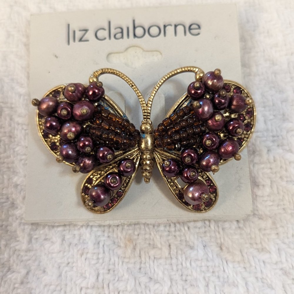 ✨ NWT Vintage Liz Claiborne Purple Butterfly Brooch ✨ - Picture 2 of 3